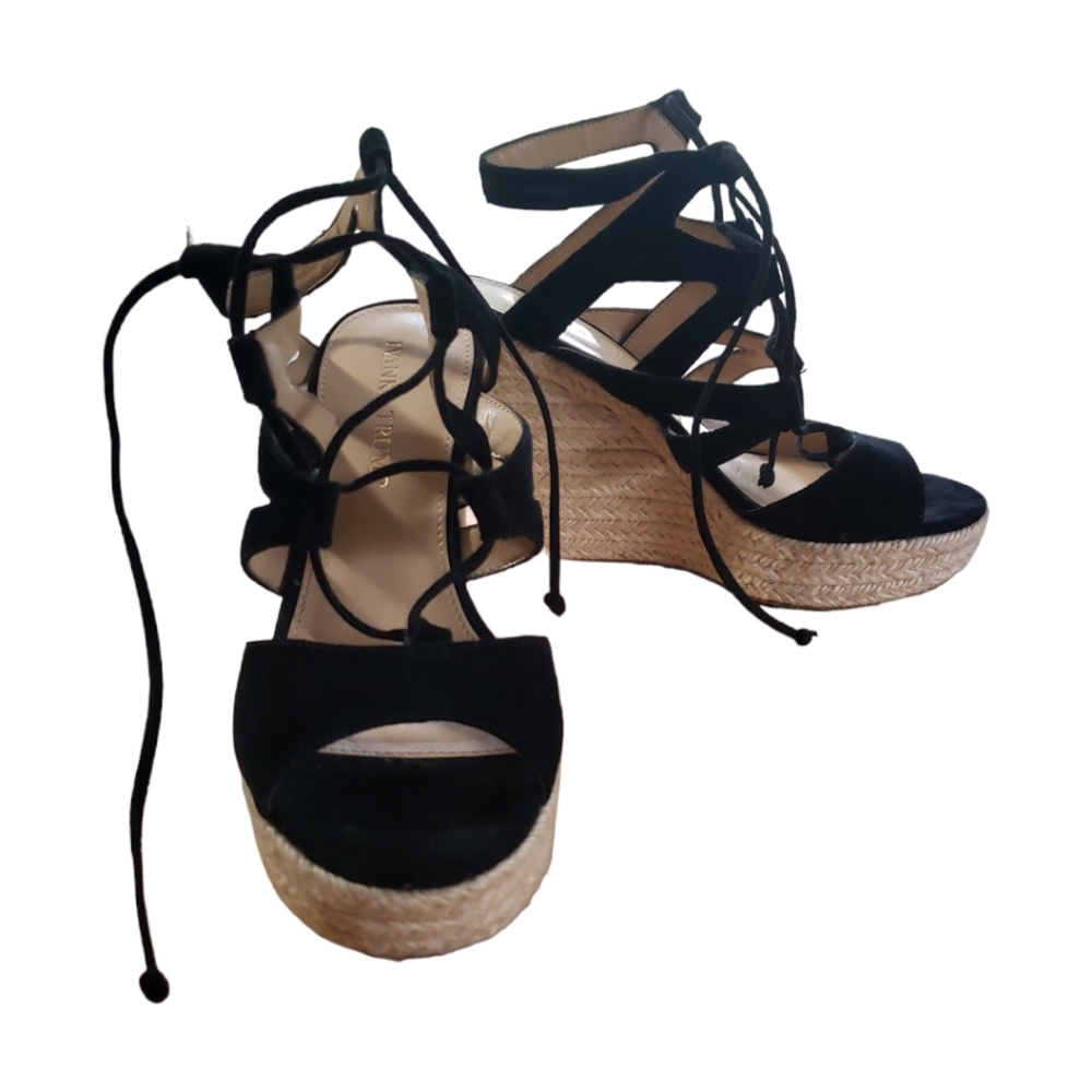 Ivanka Trump Suede Black Wedge Sandals